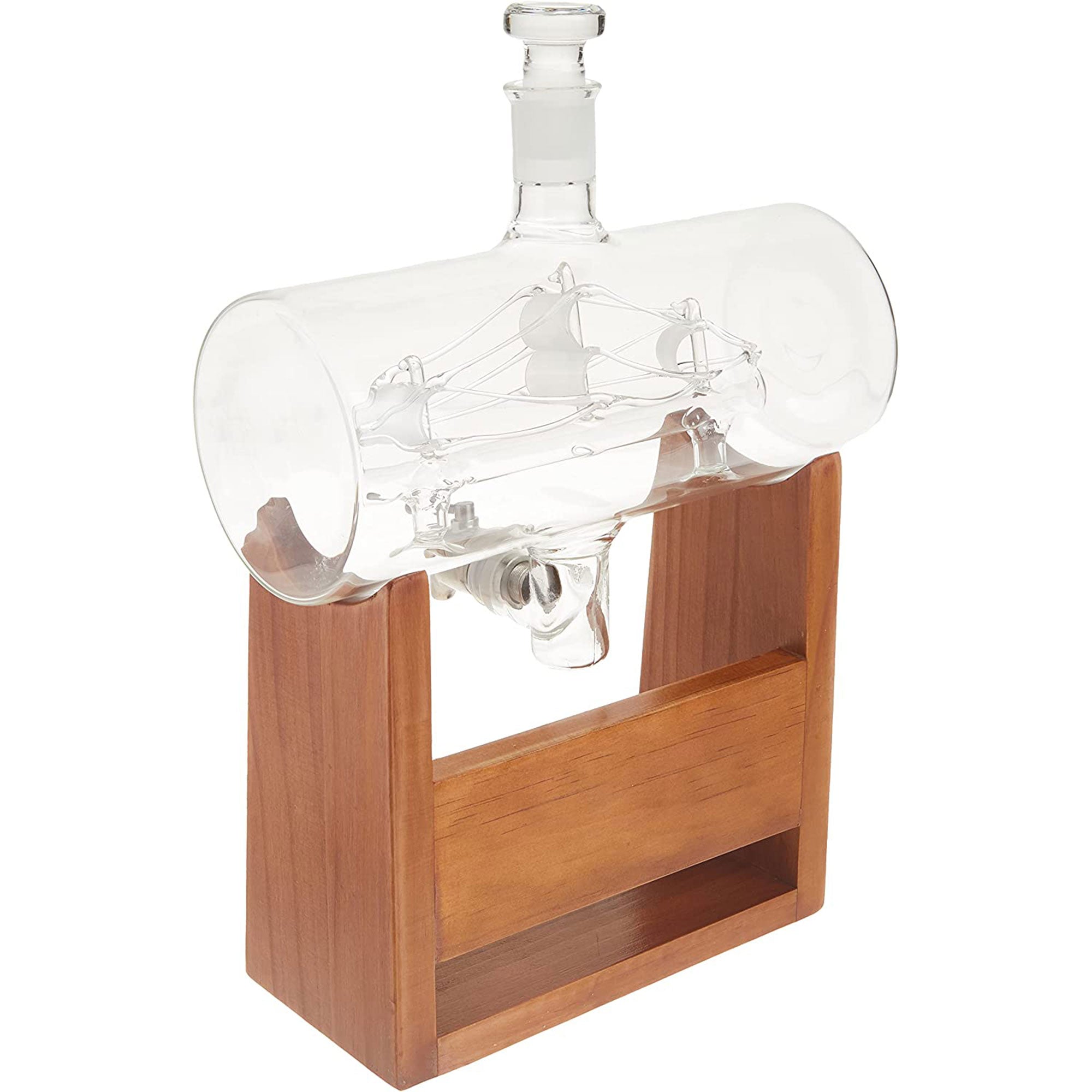 NutriChef Home Bar Glass Barrel Whiskey Alcohol Decanter Set w/ Glasses (Used) - VMInnovations