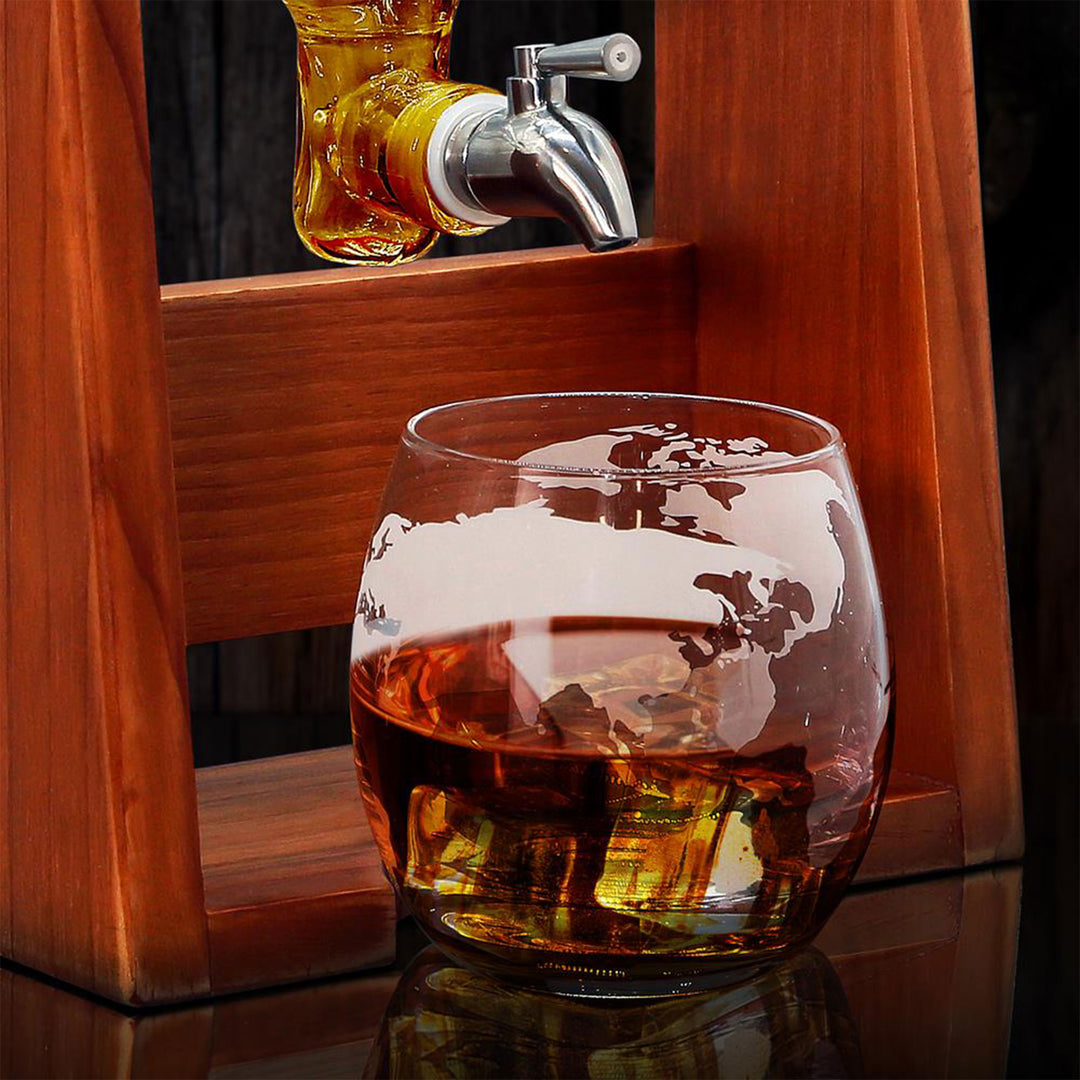 NutriChef Home Bar Glass Barrel Whiskey Alcohol Decanter Set w/ Glasses (Used) - VMInnovations