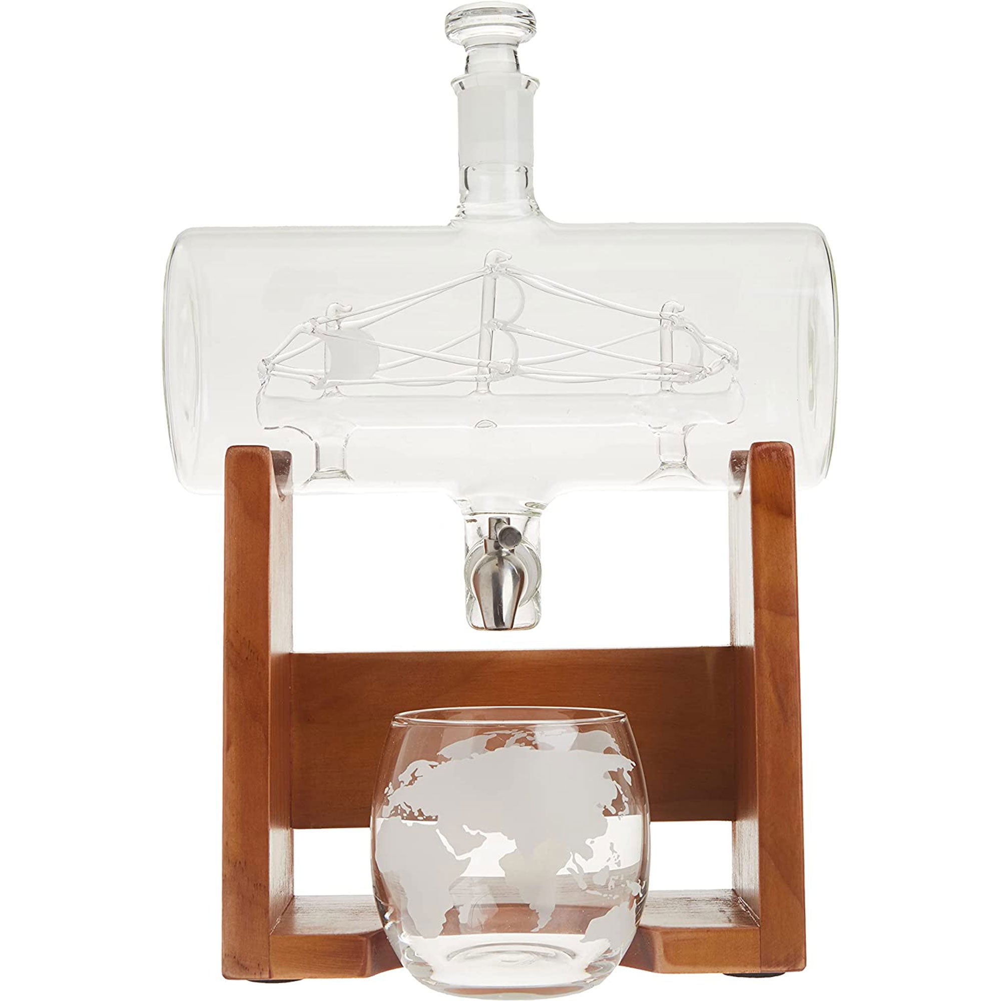 NutriChef Home Bar Glass Barrel Carafe Alcohol Decanter Set w/ Glasses(Open Box) - VMInnovations