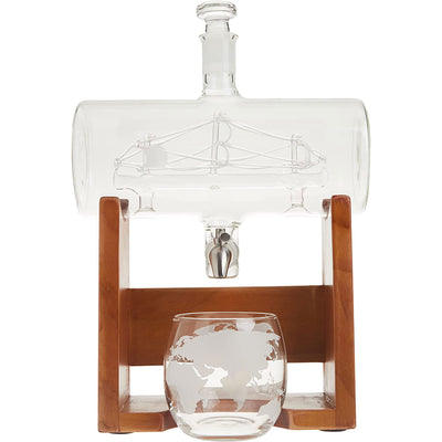 NutriChef Home Bar Glass Barrel Whiskey Alcohol Decanter Set w/ Glasses (Used)