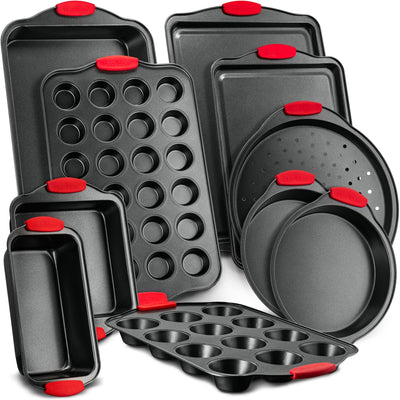 NutriChef Oven Carbon Steel 10 Piece Bakeware Set w/ Deluxe 3 Piece Bakeware Set