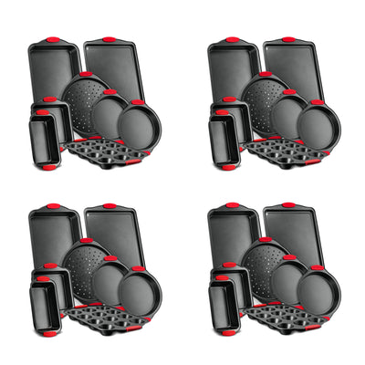 NutriChef Deluxe Oven Non Stick Gray Carbon Steel 8 Piece Bakeware Set (4 Pack)