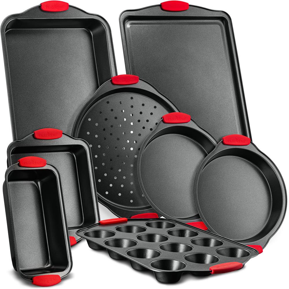 NutriChef Deluxe Oven Carbon Steel 3 Piece Bakeware Set with 8 Piece Pan Set