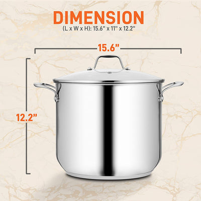 NutriChef 8qt, 12qt, 15qt, & 19qt Stainless Steel Stockpot with Handles and Lids