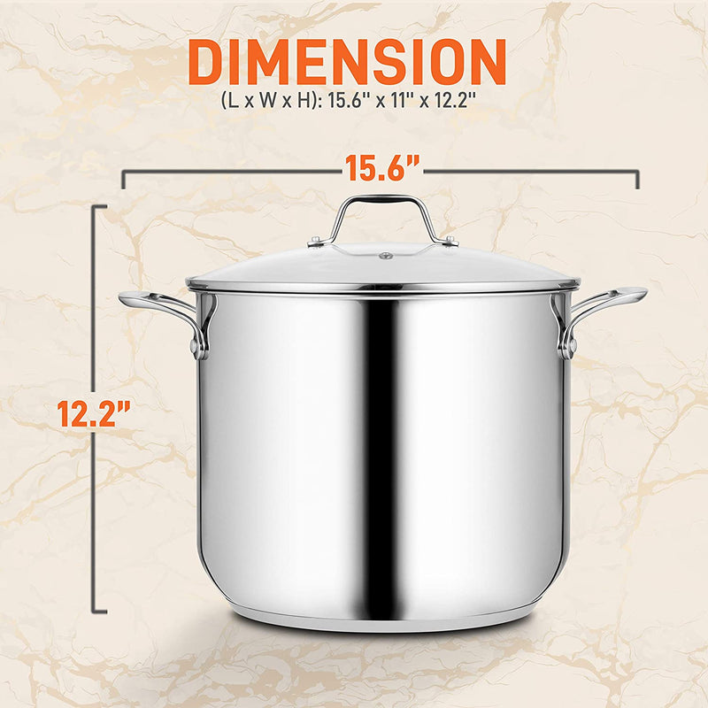 NutriChef Heavy Duty 15 Quart Stainless Steel Stock Pot with Handles and Lid