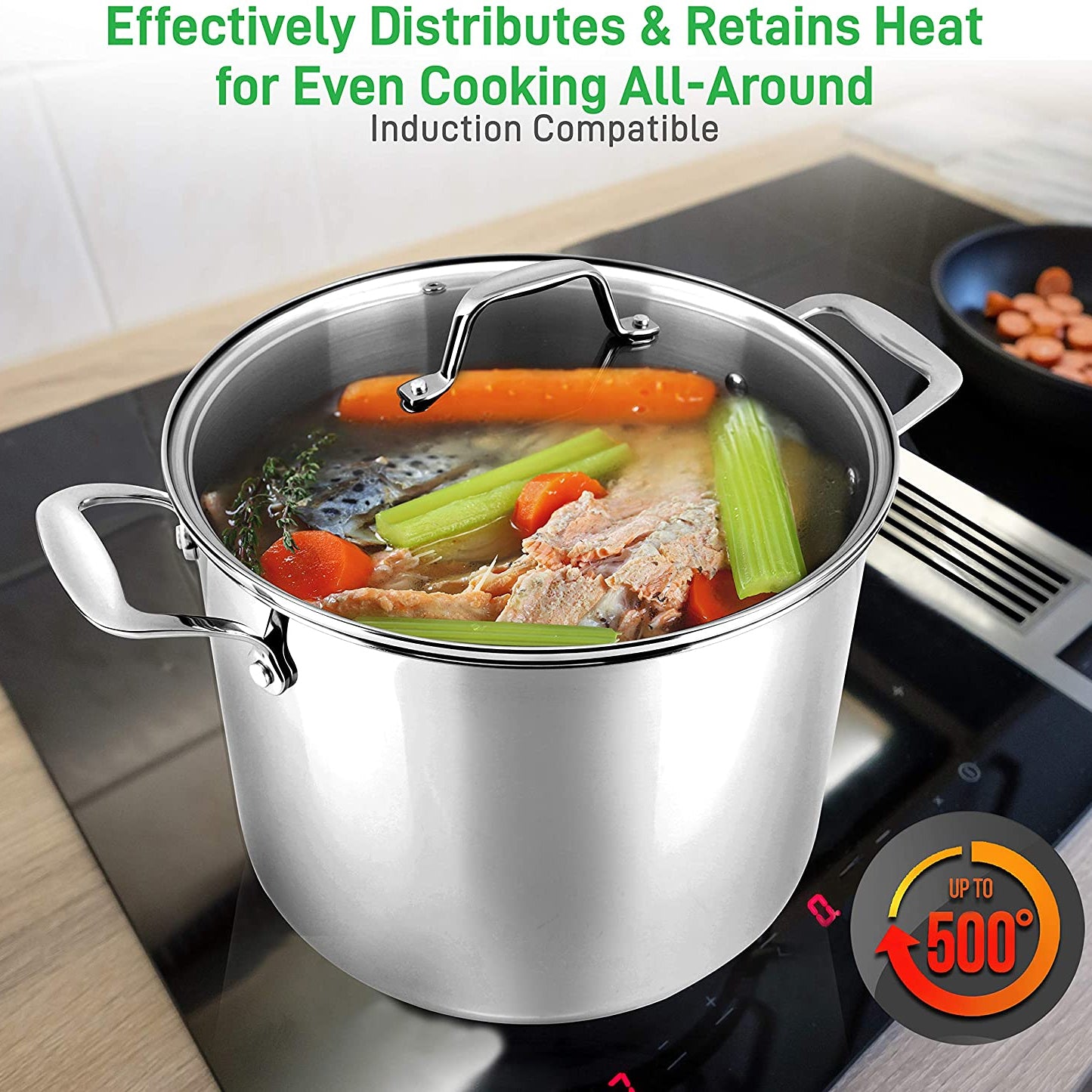 NutriChef Heavy Duty 15 Quart Large Stainless Steel Stock Pot Cookware (4 Pack)