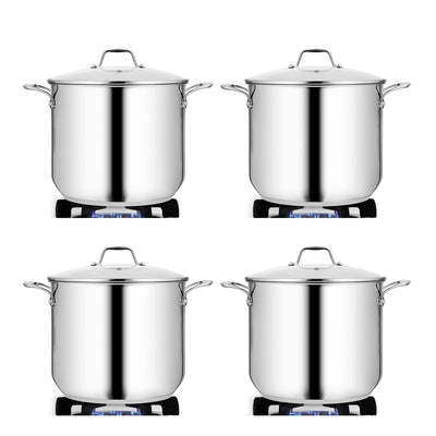 NutriChef Heavy Duty 15 Quart Large Stainless Steel Stock Pot Cookware (4 Pack)