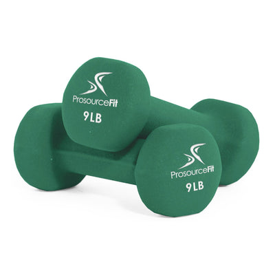 Prosource Fit 9 LB Iron Neoprene Coated Non Slip Dumbbell Set, Green (Open Box)