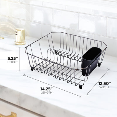 Rubbermaid Home Kitchen Gadget Twin Sink 11 Slot Dish Rack Drainer, Black Chrome - VMInnovations