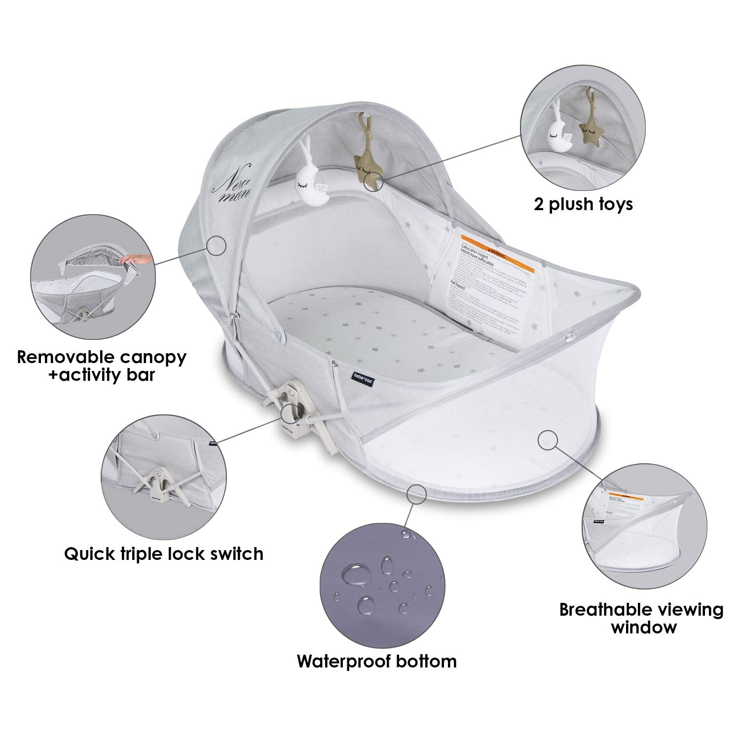 Beberoad Portable Foldable Newborn Bassinet w/ Mosquito Net, Light Gray (Used)