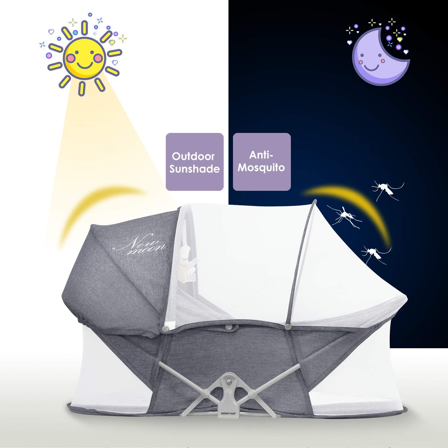 Beberoad Portable Foldable Newborn Bassinet w/ Mosquito Net, Light Gray (Used)