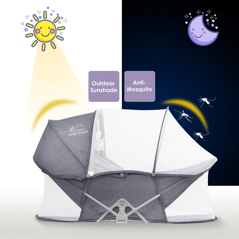 Beberoad Portable Newborn Bassinet w/ Mosquito Net, Light Gray (Open Box)