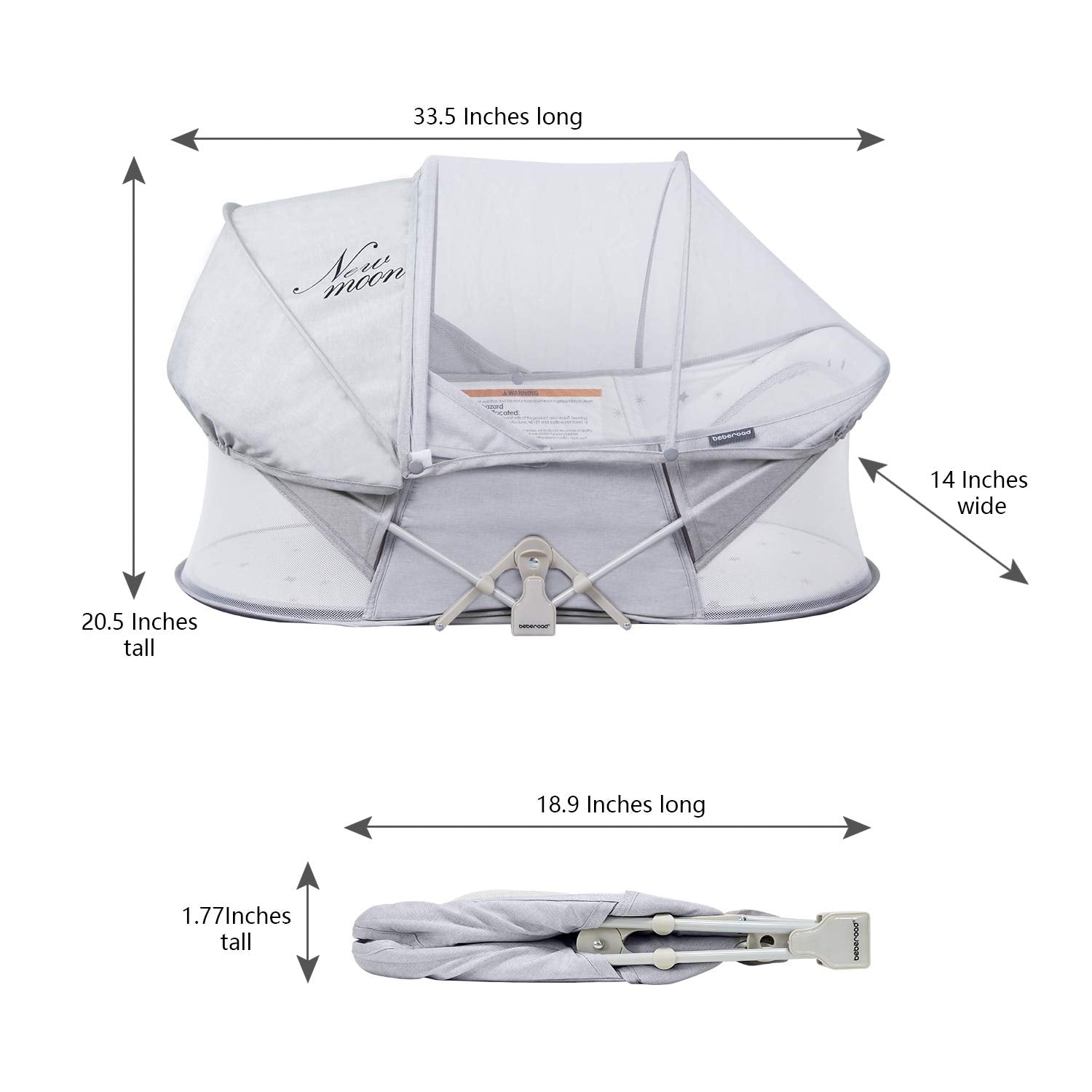 Beberoad Portable Foldable Newborn Bassinet w/ Mosquito Net, Light Gray (Used)