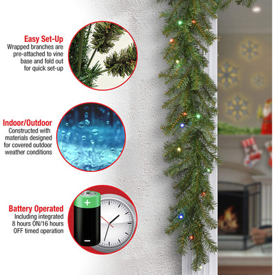 National Tree Company Norwood Fir 9ft Prelit Garland Color LED Lights(Open Box)