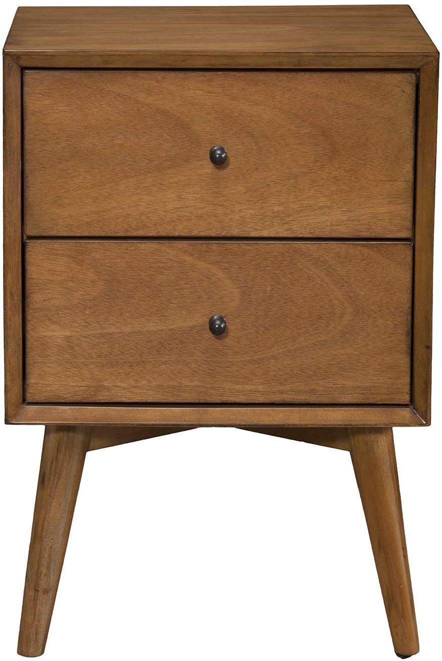 Alpine Furniture Flynn Mid Century Modern 2 Drawer Nightstand, Acorn (Used)