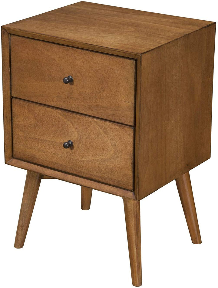 Alpine Furniture Flynn Mid Century Modern 2 Drawer Nightstand, Acorn (Used)