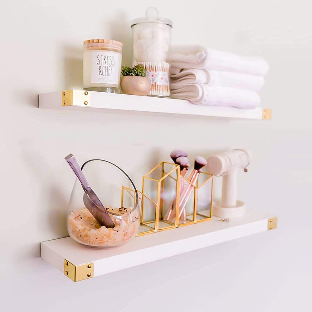 Willow & Grace Noelle 24 Inch Floating Wood Wall Mount Shelves, White, Set of 2