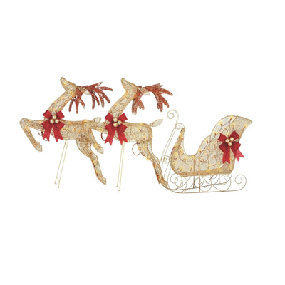 NOMA Pre-Lit LED Golden Reindeer and Sleigh Outdoor Holiday Lawn Decoration Set