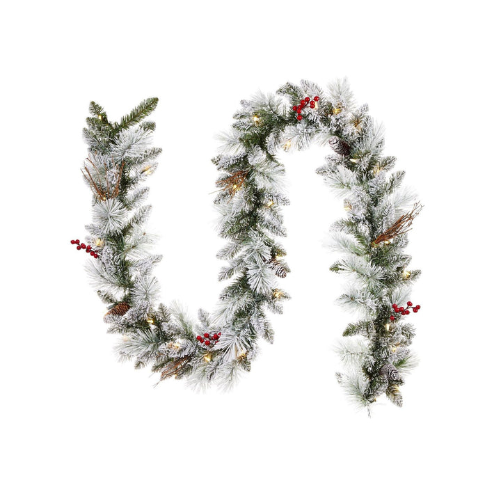 NOMA 9' Pre-Lit LED Flocked Berry Christmas Garland with 35 Warm White Lights