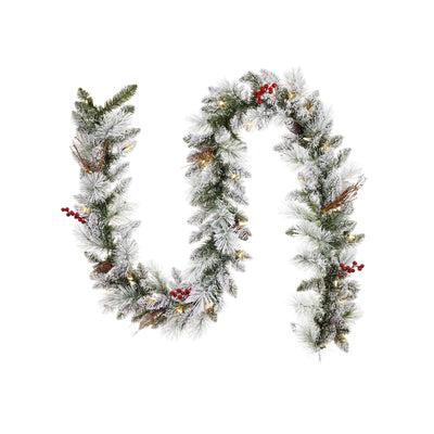 NOMA 9' Pre-Lit LED Flocked Berry Christmas Garland with 35 Warm White Lights