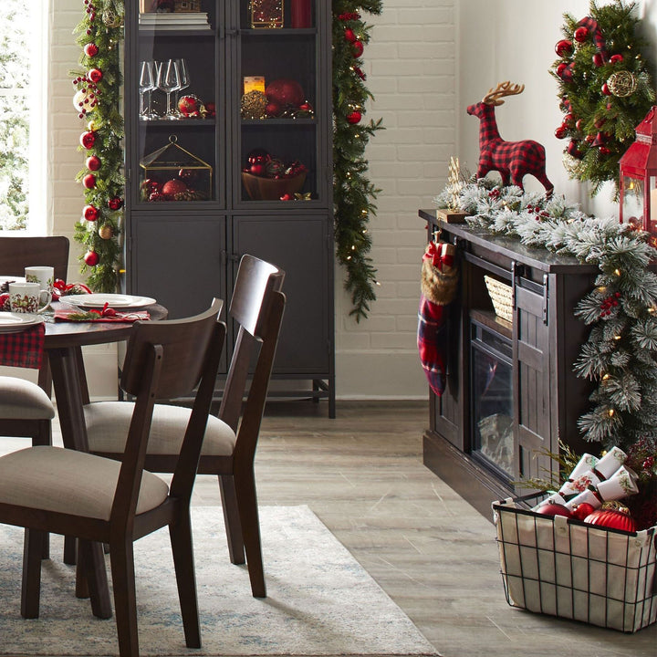 NOMA 9' Pre-Lit LED Flocked Berry Christmas Garland with 35 Warm White Lights - VMInnovations