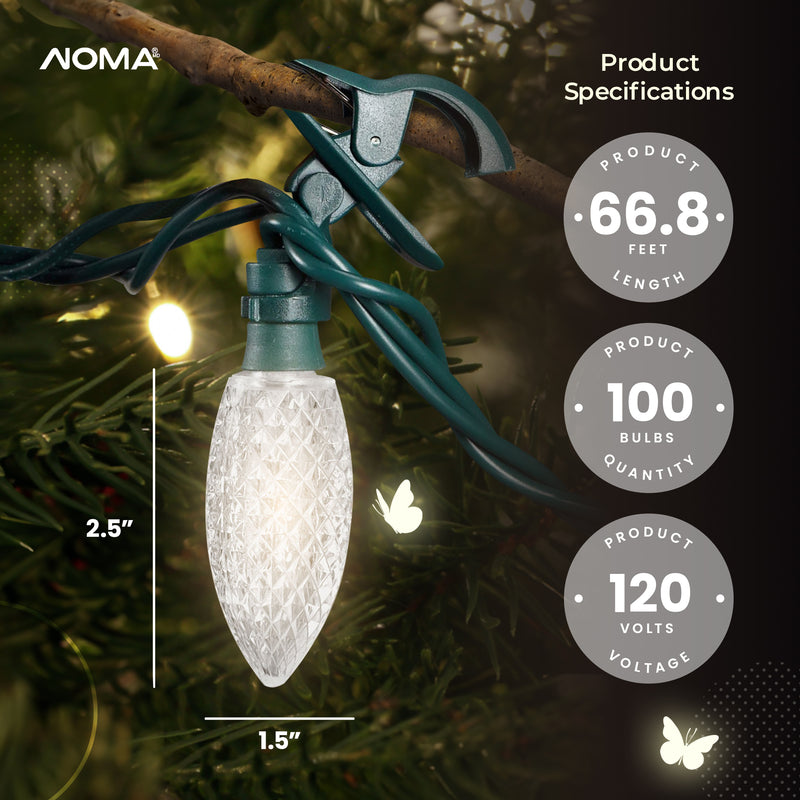 NOMA Quick Clip C9 LED String Lights, 66.8 Ft, 100 Warm White Bulbs (For Parts)