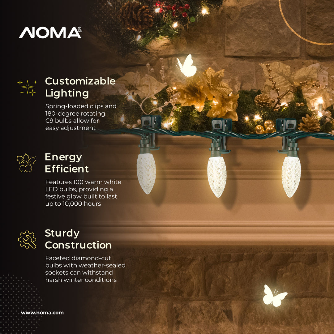 NOMA Quick Clip 66.8' LED Oudoor Christmas String Lights, 100 Warm White Bulbs