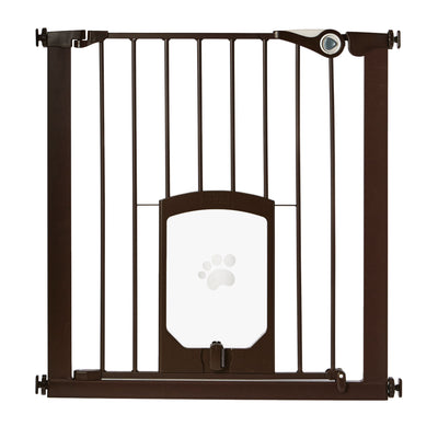 North States 5264S Petgate Passage 30 to 38 Inch Pet Gate with Door Flap, Bronze