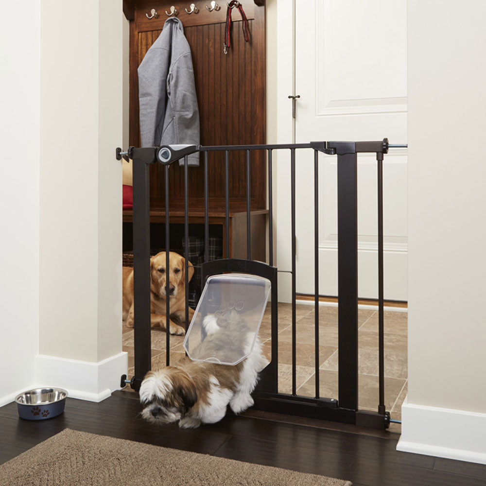 North States 5264S Petgate Passage 30 to 38 Inch Pet Gate with Door Flap, Bronze