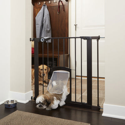North States 5264S Petgate Passage 30 to 38 Inch Pet Gate with Door Flap, Bronze