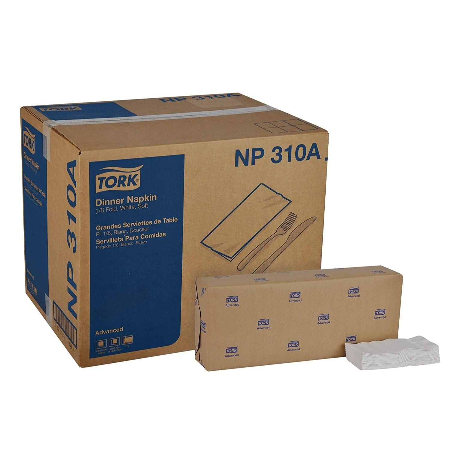 Tork NP310A Advanced 375 Ct 2 Ply Button Embossed Dinner Napkins, White (8 Pack)