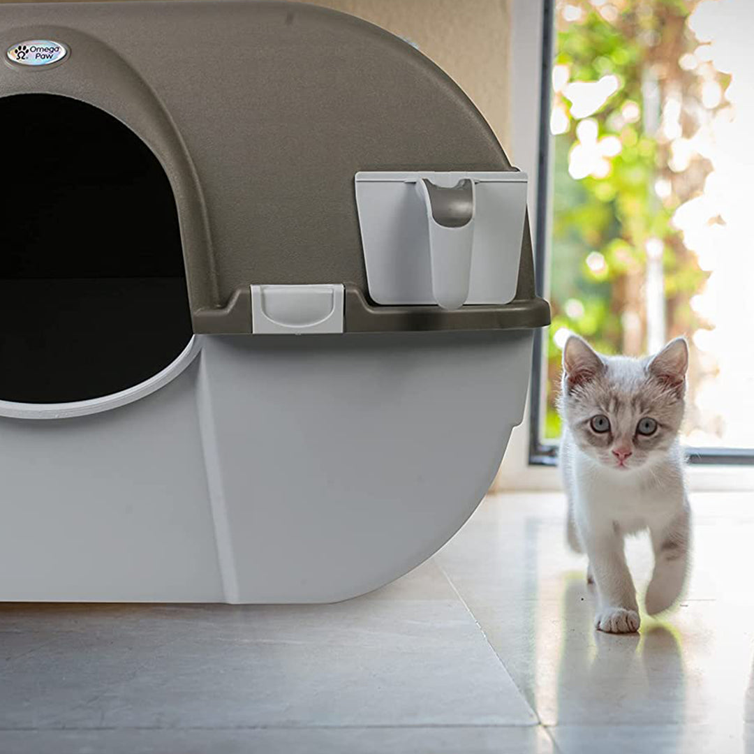 Omega Paw Roll 'n Clean Self Cleaning Litter Box for Regular Sized Cats, Grey