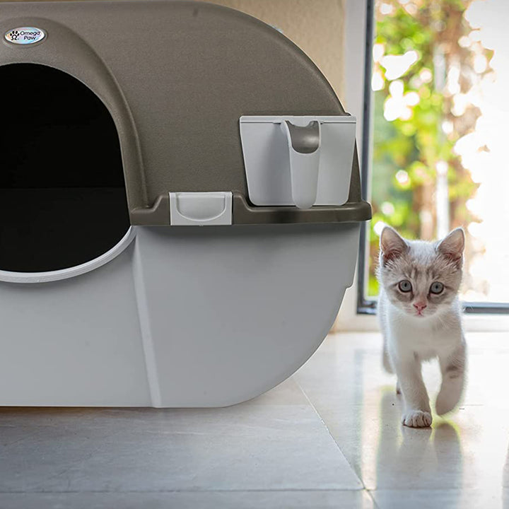 Omega Paw Roll 'n Clean Self Cleaning Litter Box for Regular Sized Cats, Grey