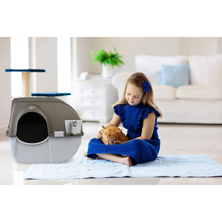 Omega Paw Roll 'n Clean Self Cleaning Litter Box for Regular Sized Cats, Grey