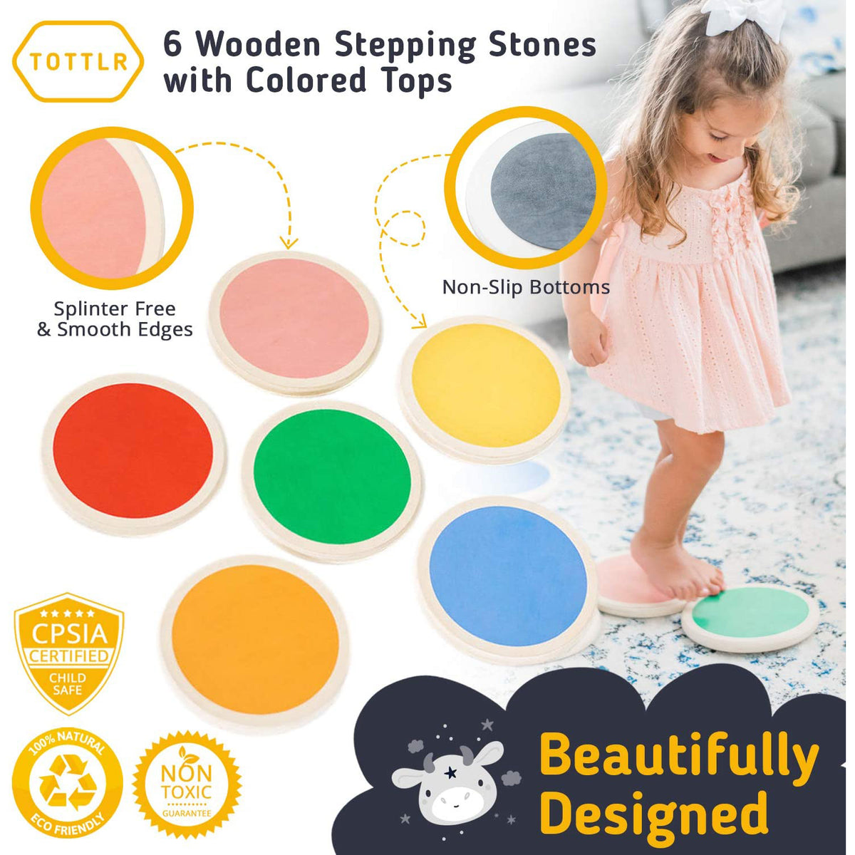 Tottlr All Wooden Toddler Exercise Development Activity Stepping Stone Play Set - VMInnovations