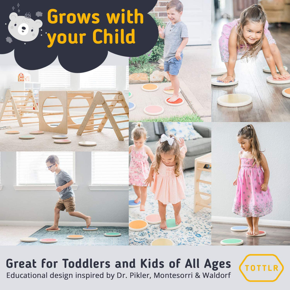Tottlr All Wooden Toddler Exercise Development Activity Stepping Stone Play Set - VMInnovations
