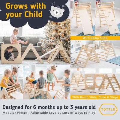 Tottlr All Wooden Toddler Growth Development Activity Climbing Triangle Play Set - VMInnovations