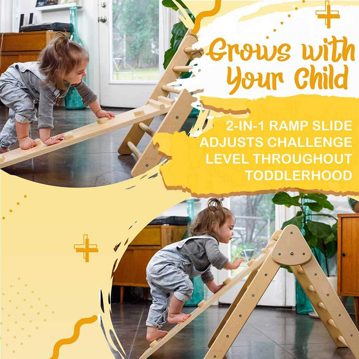 Tottlr All Wooden Toddler Growth Activity Indoor Climbing Traingle and Ramp Play Set - VMInnovations