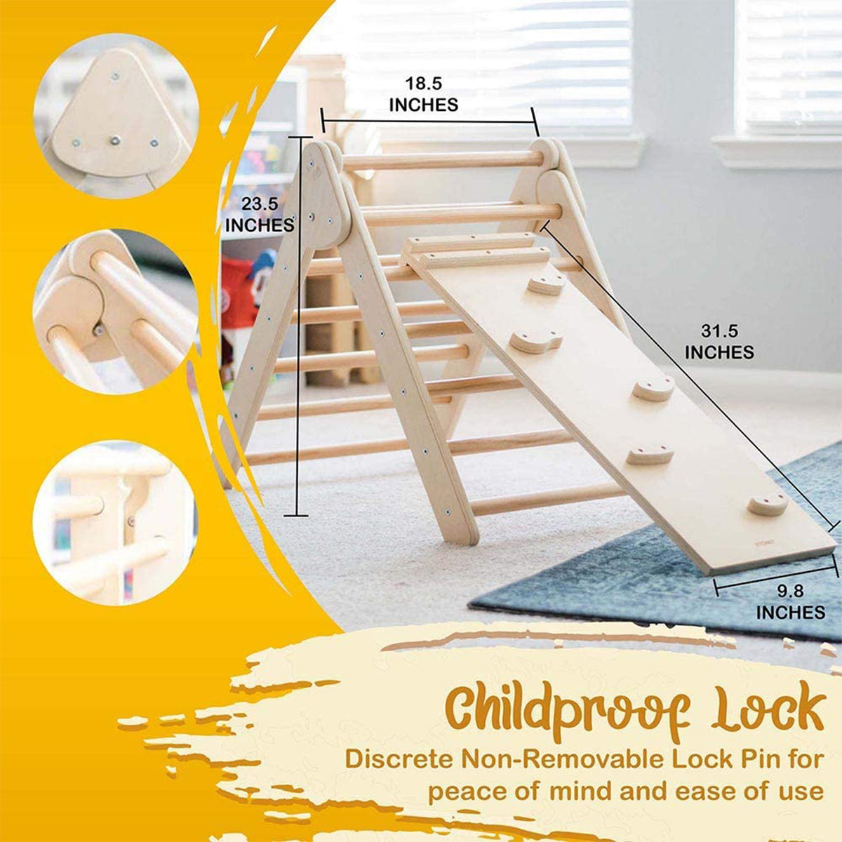 Tottlr All Wooden Toddler Growth Activity Indoor Climbing Traingle and Ramp Play Set - VMInnovations