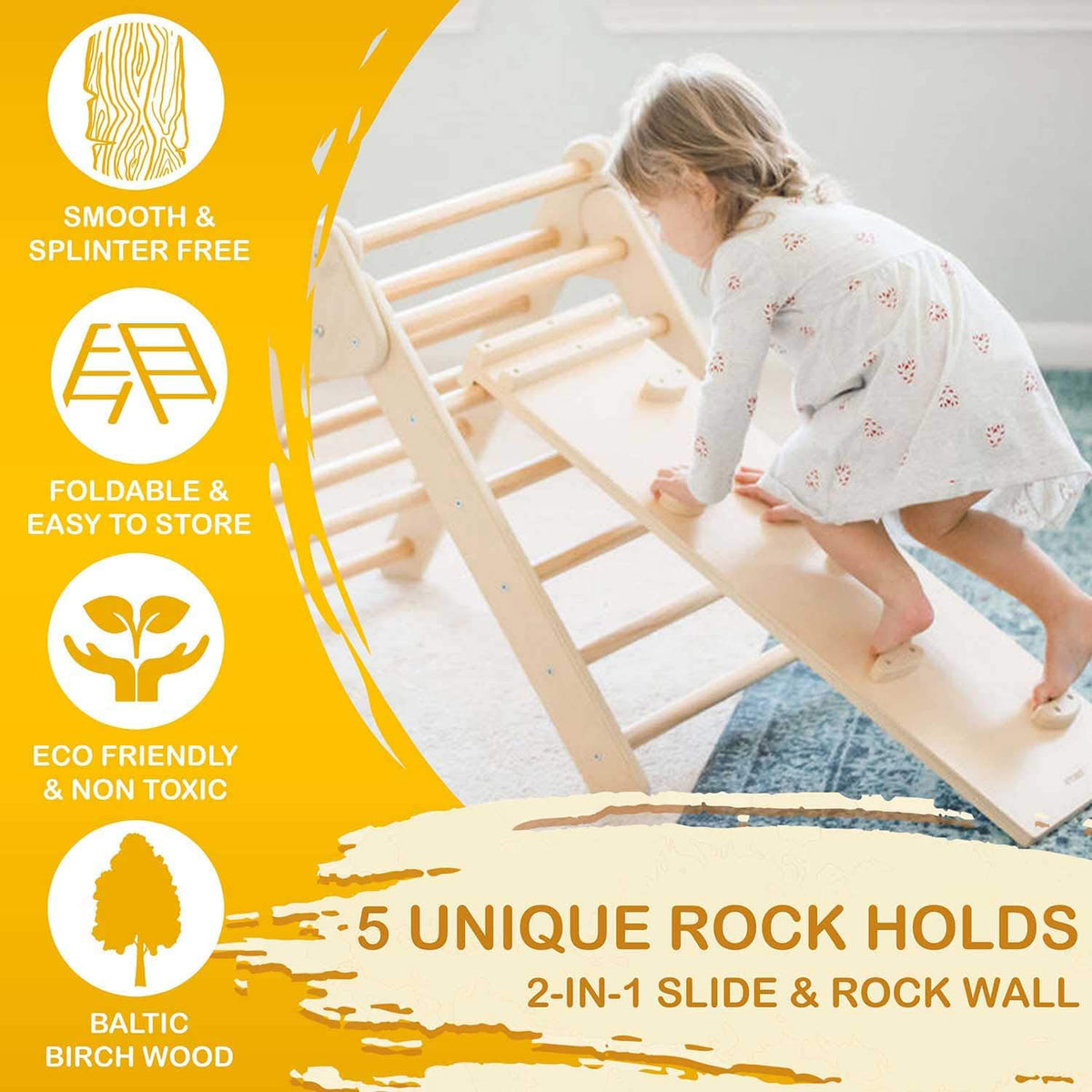 Tottlr All Wooden Toddler Growth Activity Indoor Climbing Traingle and Ramp Play Set - VMInnovations