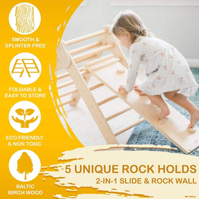 Tottlr All Wooden Toddler Growth Activity Indoor Climbing Traingle and Ramp Play Set - VMInnovations