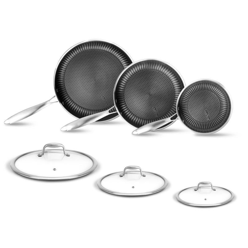 NutriChef Nonstick Tri Ply Stainless Steel Cookware Pan Set, 6 Pieces (2 Pack)