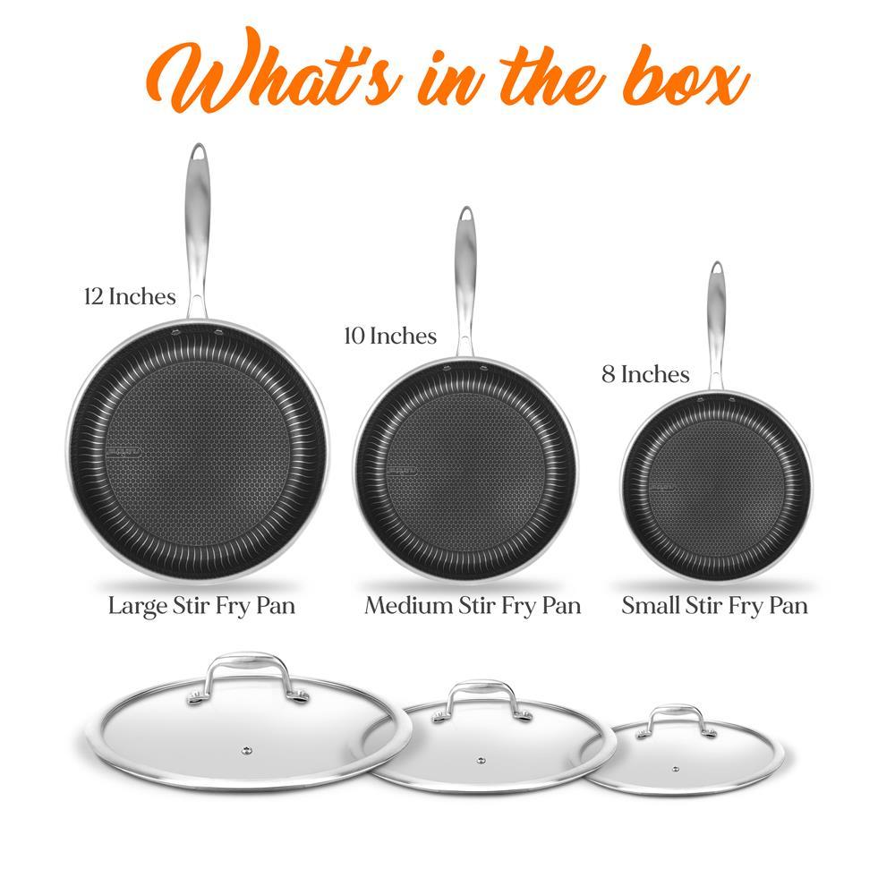 NutriChef Nonstick Tri Ply Stainless Steel Kitchen Cookware Pan Set, 6 Pieces - VMInnovations