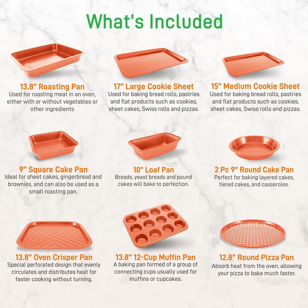 NutriChef Kitchen Oven Non Stick Metallic Steel Tray Sheet Set, 10 Pc (Open Box)