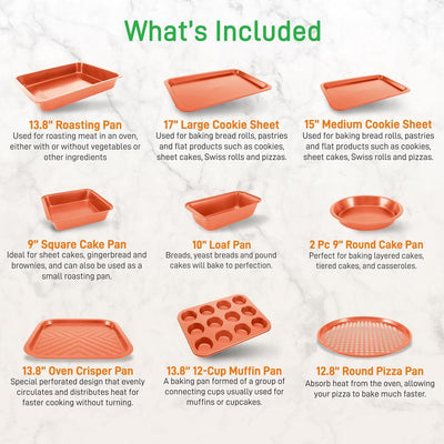 NutriChef Kitchen Oven Non Stick Metallic Steel Tray Sheet Set, 10 Pc (Open Box)