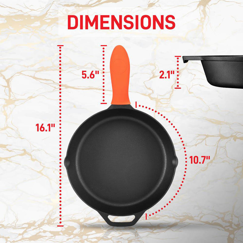 NutriChef 10 Inch Pre Seasoned Cast Iron Pan Set Lid & Handle Cover (Open Box)