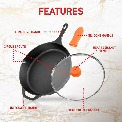 NutriChef 10" Pre Seasoned Nonstick Cast Iron Frying Pan with Lid & Handle Cover - VMInnovations