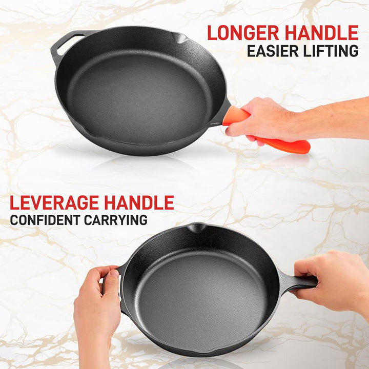 NutriChef 10" Pre Seasoned Nonstick Cast Iron Frying Pan with Lid & Handle Cover