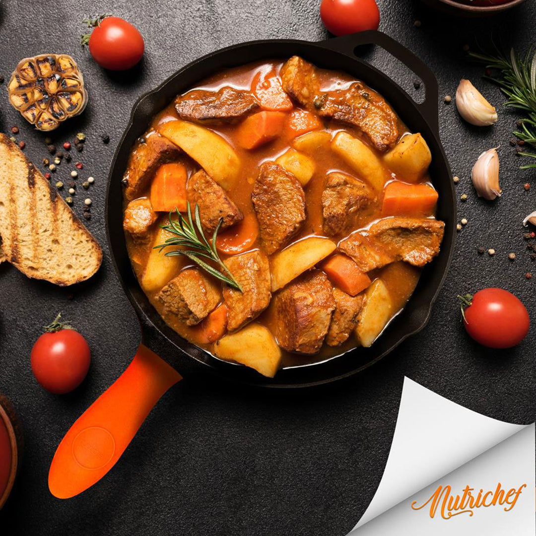 NutriChef 10" Pre Seasoned Nonstick Cast Iron Frying Pan with Lid & Handle Cover - VMInnovations