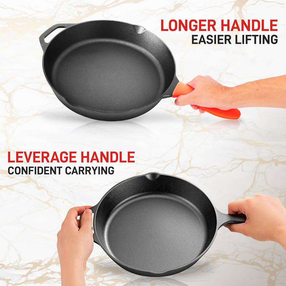 NutriChef 12" Pre Seasoned Nonstick Cast Iron Frying Pan w/ Lid & Handle Cover